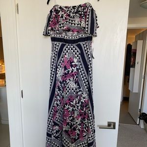 Eliza J blue and pink geometric print maxi dress off the shoulder size 12